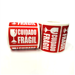 ETIQUETA FRÁGIL Couchê 90g Rolo com 400unds - 6X4 1x0 Cores Couche Natural Brilho Corte Reto 