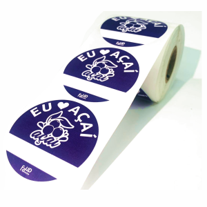 ETIQUETA REDONDA AÇAÍ Couchê 90g Rolo com 400unds - 5x5cm 1x0 Cores Couche Natural Brilho Corte Reto 