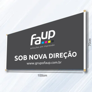 FAIXA 100x70cm EM LONA 280G LONA 280G 100X70 4x0 IMPRESSÃO ECO SOLVENTE MADEIRA E ILHÓS NAS EXTREMIDADES 